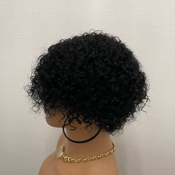New! Unused! Short curly Human Hair Glueless Wig (No Lace, All wefts) Natural Bl - Picture 4 of 10